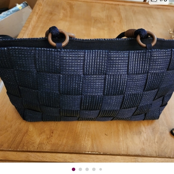 Navy Woven Tote Bag [16 Inch/4 Inch/10in] - Picture 9 of 12
